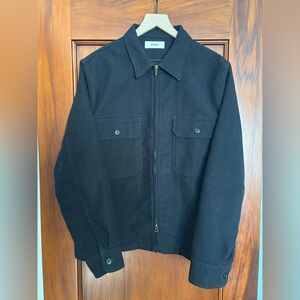 Buck Mason Black Sueded Moleskin Chore Coat with Brass Zipper (Large)